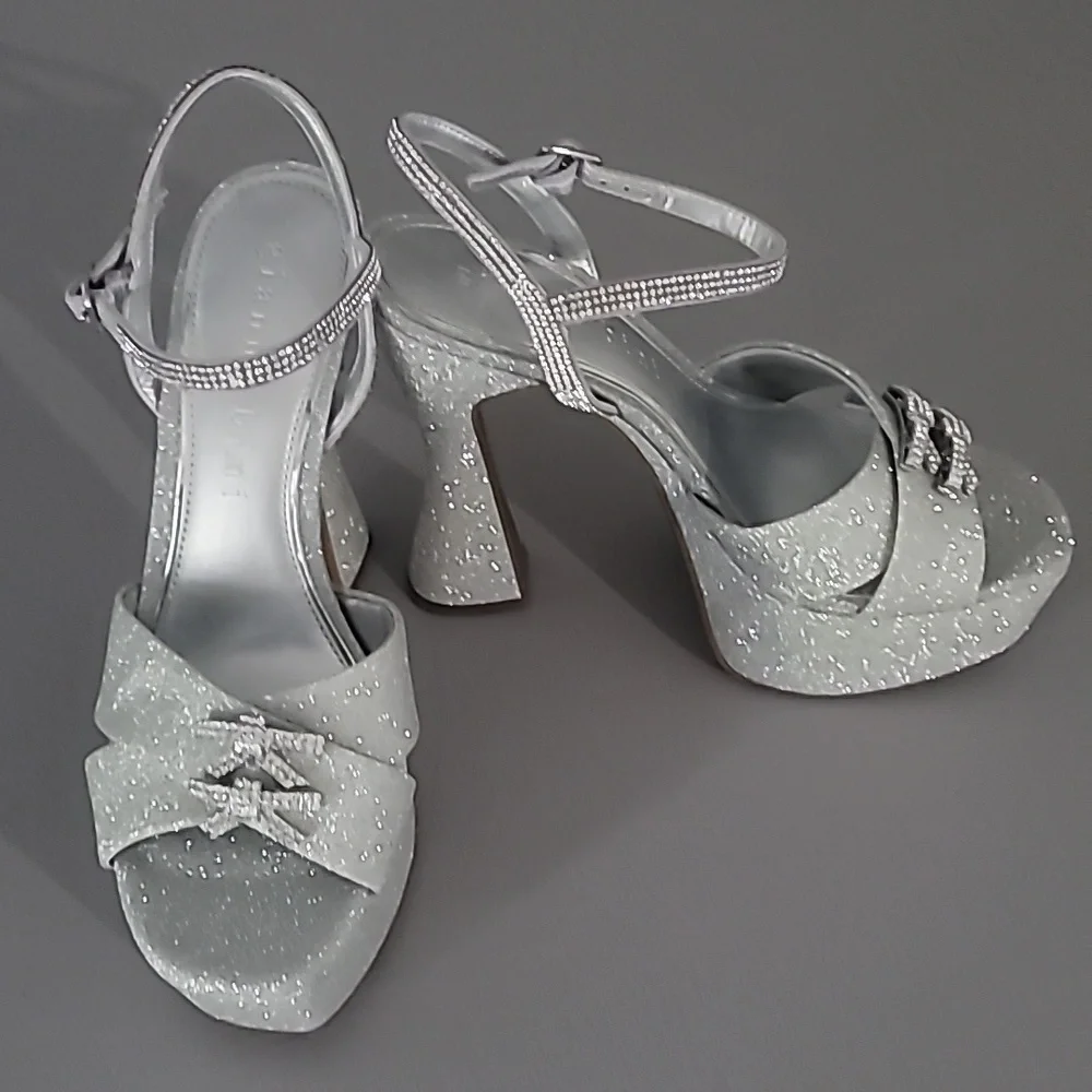 Gianni Bini Dempsey Glitter Rhinestone Bow Platform Sandals Size 9M - Picture 5 of 15